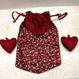 NaRaya Gift Vine/Floral Maroon Draw String Bag with Two Cushion Heart